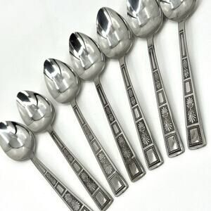 Lifetime Stainless Flatware SILVER LEAVES Japan/Korea NOS 7 Teaspoons MCM
